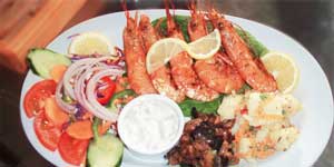 Prawns with salad and vegetables